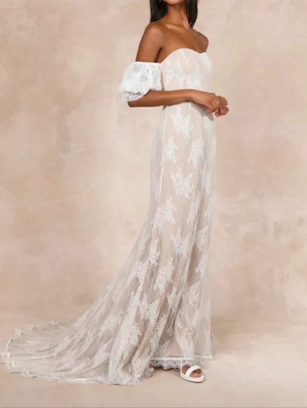 Lulus Lace Puff Sleeve Off-the-Shoulder Maxi Dress